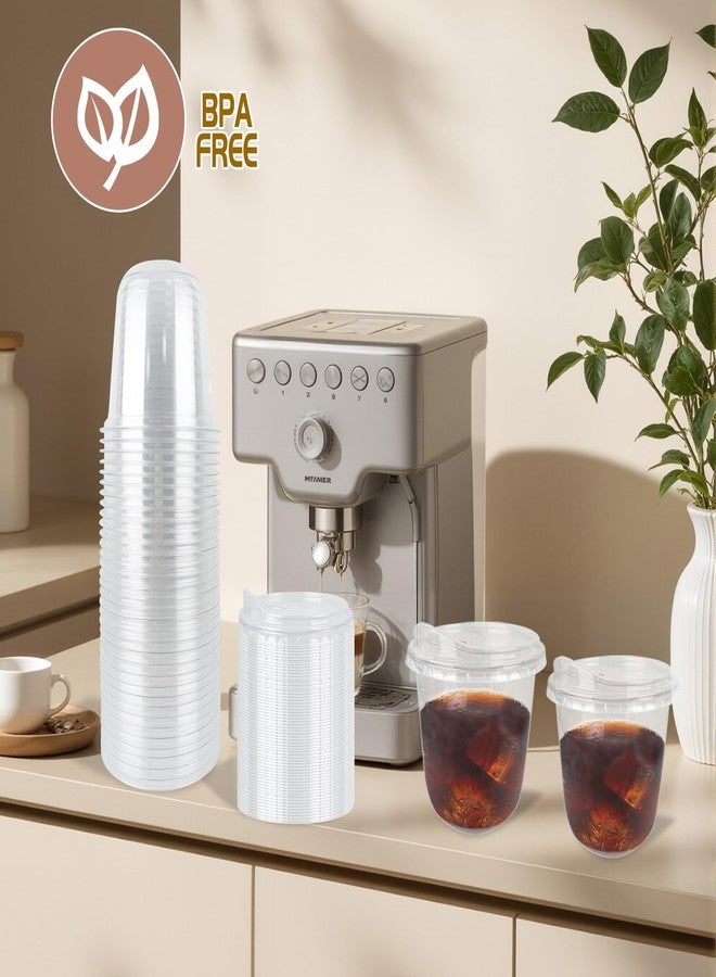 Foxtell 100 Pcs 12 Oz Clear Plastic Cups with Strawless Sip Lids Disposable Round Bottom Togo Cups for Iced Coffee Smoothie Beverage Cold Drinks Disposable Iced Coffee Cups for Party Catering BBQ - Image 4